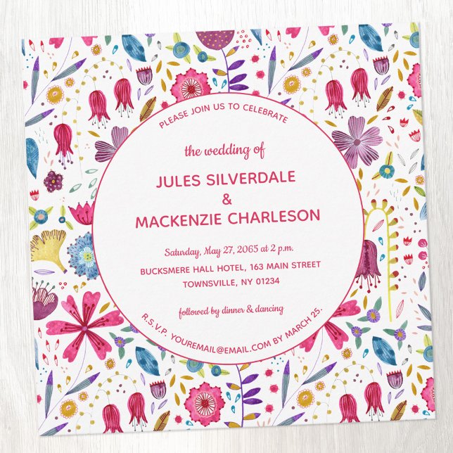 Vild Modern Watercolor Bröllop Inbjudningar (Unique watercolor wild flower wedding invitation)