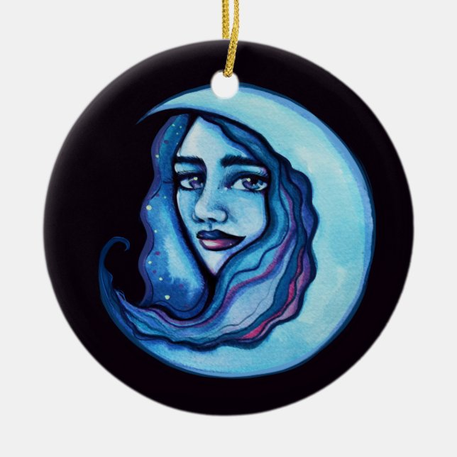 Vild MoonChild Goddes Måne Child Witch Julgransprydnad Keramik (Framsidan)