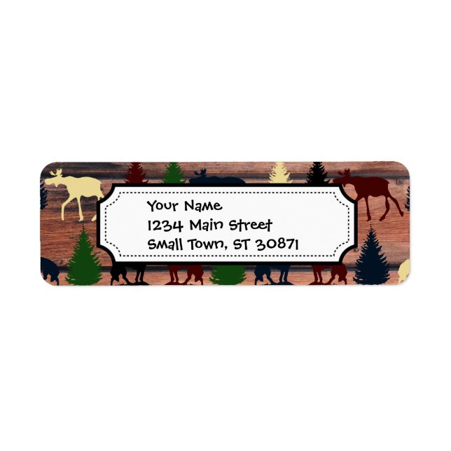 Vild Moose Varg Wilderness Mountain Cabin Rustic Returadress Etikett (Framsidan)