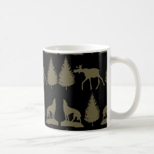 Vild Moose Vargar Gräs Träd Rustic Tan Black Kaffemugg