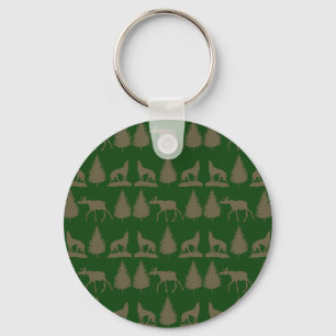 Vild Moose Vargar Gräs Träd Rustic Tan Grönt Nyckelring