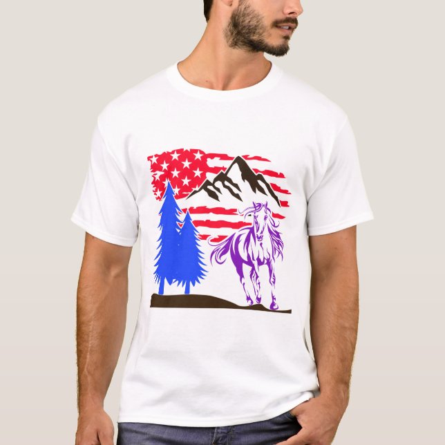 Vild Mountain Horse Galloping T Shirt (Framsida)