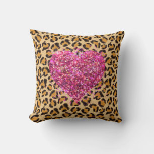 Vild mousserande rosa Hearts och leopard print Kudde