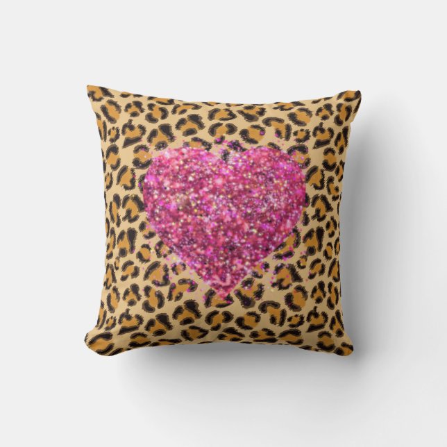 Vild mousserande rosa Hearts och leopard print Kudde (Framsida)