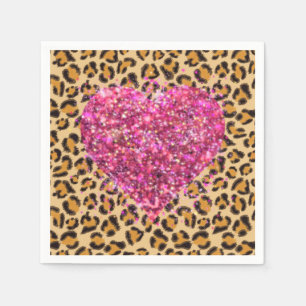 Vild mousserande rosa Hearts och leopard print Pappersservett
