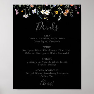 Vild Multifärgad Blommigt Black Bröllop Drinks Men Poster