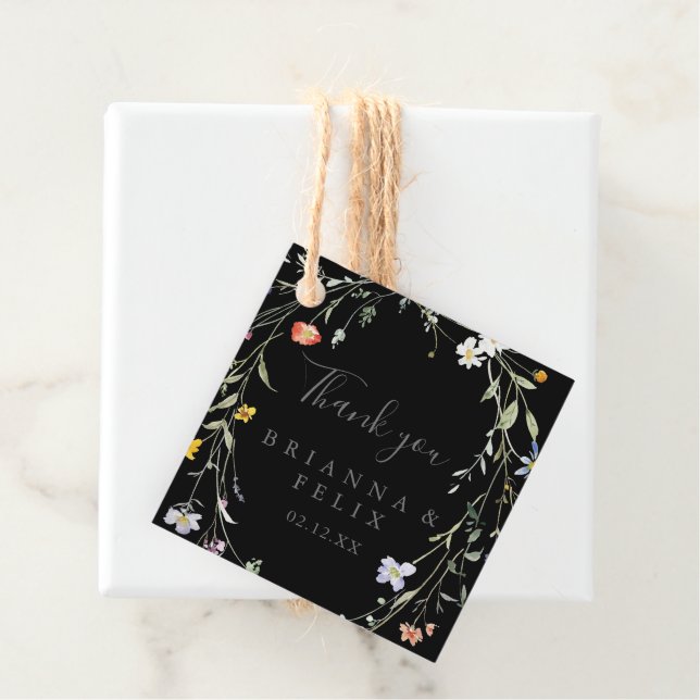 Vild Multifärgad Blommigt Black Bröllop Gåvor Etiketter (På plats)