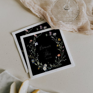 Vild Multifärgad Blommigt Black Bröllop Napkin Pappersservett
