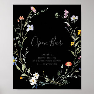 Vild Multifärgad Blommigt Black Bröllop Open Pub-t Poster