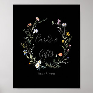 Vild Multifärgad Blommigt Black Cards och Gbit Sig Poster