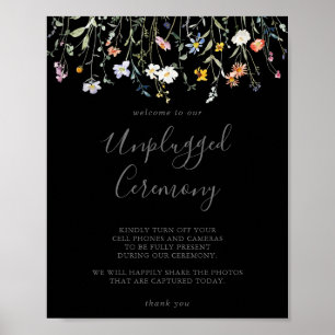 Vild Multifärgad Blommigt Black Unplugged Ceremony Poster