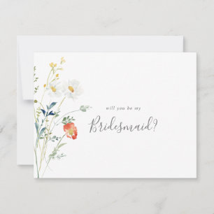 Vild Multifärgad Blommigt Bridesmaid Frieri Anteckningskort
