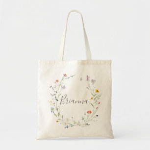 Vild Multifärgad Blommigt Bridesmaid Tote Bag Tygkasse