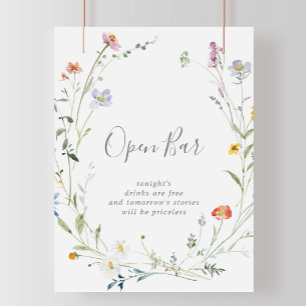 Vild Multifärgad Blommigt Bröllop Open Pub-tecken Poster