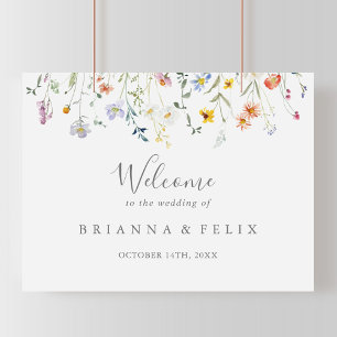 Vild Multifärgad Blommigt Bröllop välkomstsignatur Poster