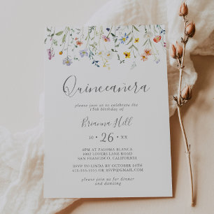 Vild Multifärgad Blommigt Quinceañera Inbjudningar