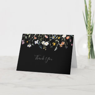 Vild Multifärgad Blommigt Viktad svart Bröllop Tack Kort