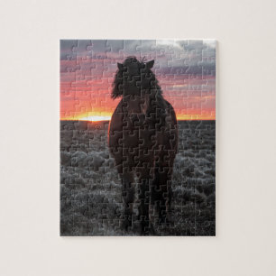 Vild Mustang Horse in Sunset Pussel