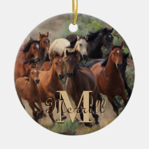 Vild Mustang Horses Monogram Julgransprydnad Keramik