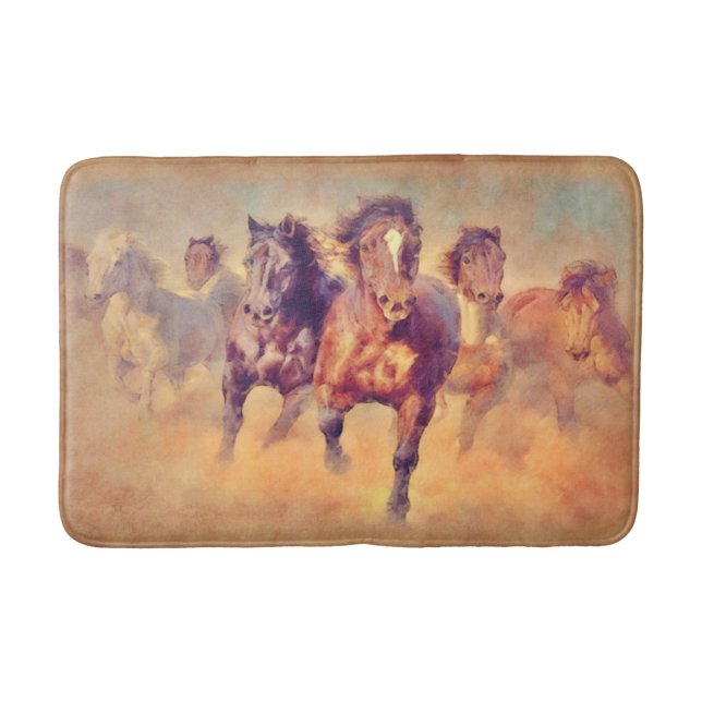 Vild Mustang Horses Stampede Watercolor Badrumsmatta (Framsidan)
