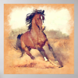 Vild Mustang Horses Stampede Watercolor Poster