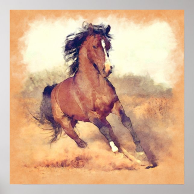 Vild Mustang Horses Stampede Watercolor Poster (Framsidan)