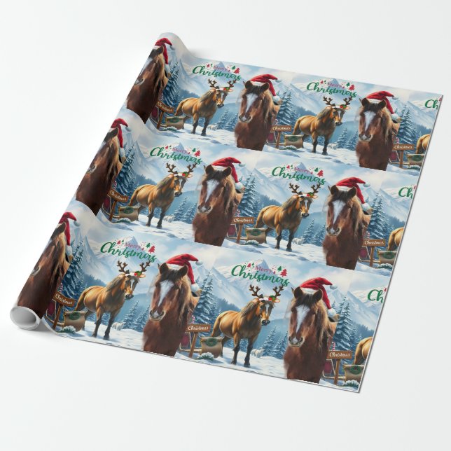 Vild Mustang jultomte papper omslutning Presentpapper (Utrullad)