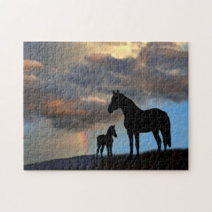 Vild Mustang Mare and Foal with Rainbow Pussel