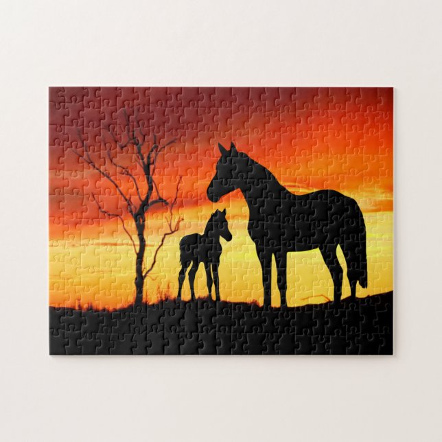 Vild Mustang Mare och Foal Jigszle Puzzle Pussel (Horisontell)