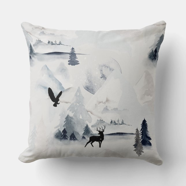 Vild Natur Vinter Collage Ugglor Hjort Skog Kudde (Framsida)