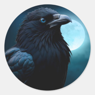 Vild Nature Birds Måne Kråka-Raven Stickers Runt Klistermärke