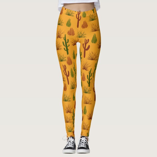 Vild Nature Cactus Bushing Mönster Leggings (Framsida)