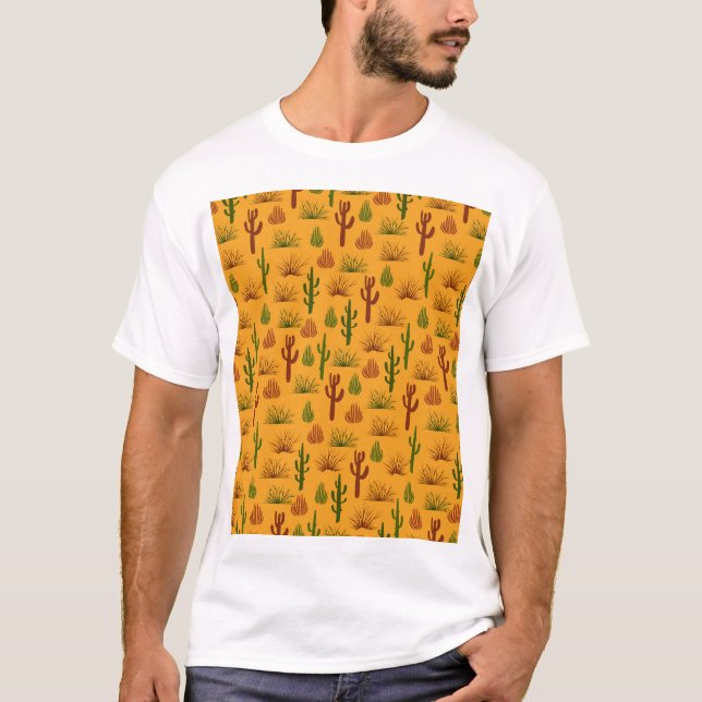 Vild Nature Cactus Bushing Mönster T Shirt (Framsida)