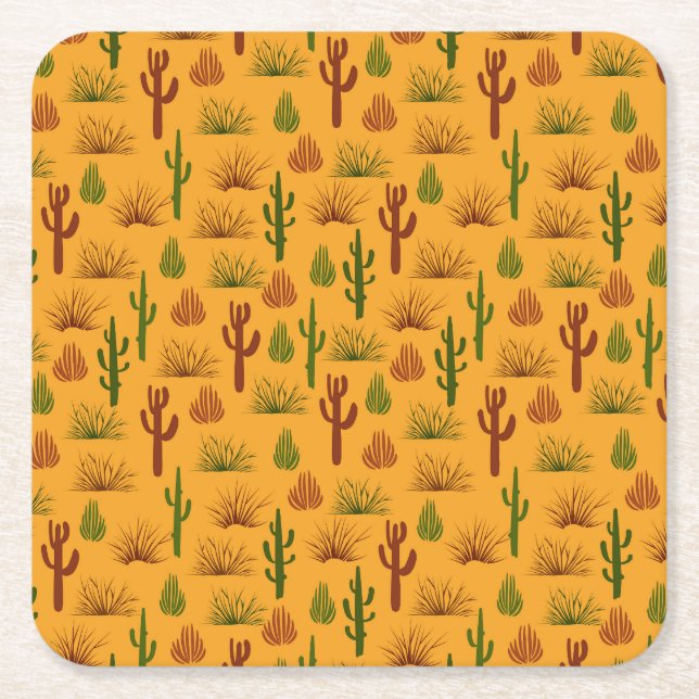 Vild Nature Cactus Bushing Mönster Underlägg Papper Kvadrat (Framsidan)