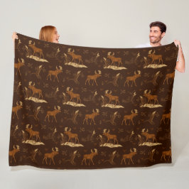 Vild Nature Moose Birds Mörk Brown Rustic Camp Fleecefilt