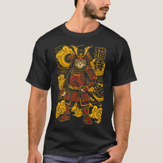 Vild Neko Samuraj Katt Traditionell Japansk T Shirt