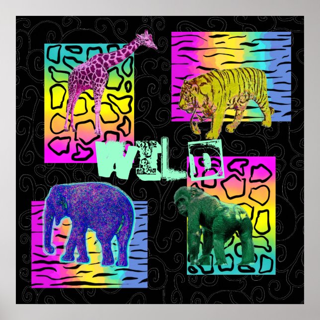 Vild Neon Animals Poster (Framsidan)