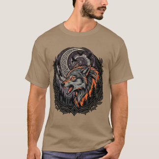 Vild nordisk vargmån ravn vikingkonst t shirt