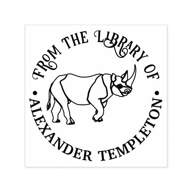 Vild noshörning konturteckning bibliotek boknamn självfärgande stämpel (Design)