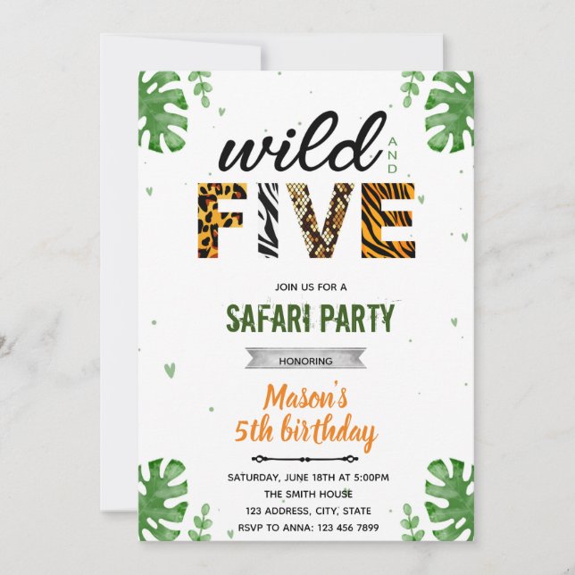Vild och fem safari zoo inbjudan (Framsida)