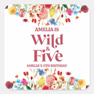 Vild och fem Wildblommor femte Födelsedagsfesten Fyrkantigt Klistermärke