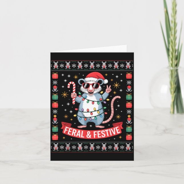 Vild och festlig Opossum jultröja  Kort (Framsida)