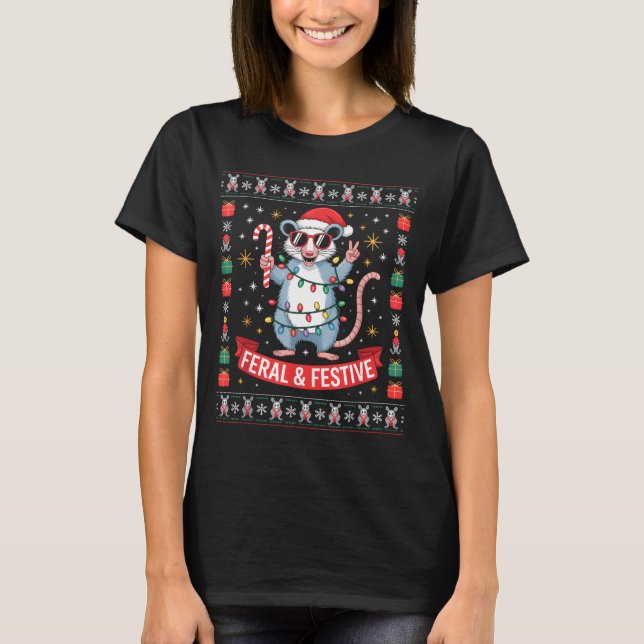 Vild och festlig Opossum jultröja  T Shirt (Framsida)