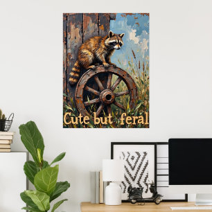 Vild och fin: Tvättbjörn på antikt hjul Poster