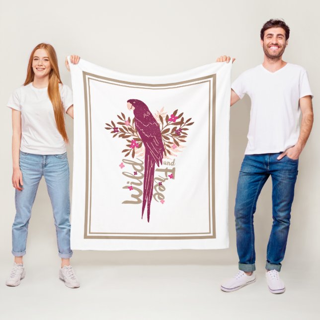 Vild och Free Ara Parrot Tropical Löv Fleecefilt (På plats)