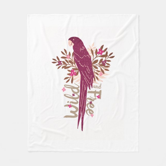 Vild och Free Ara Parrot Tropical Löv Fleecefilt (Framsidan)
