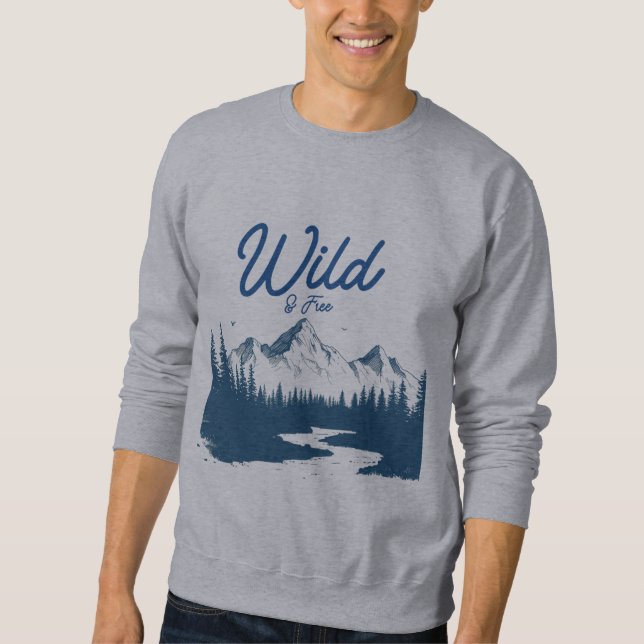 Vild och fri berg-sweatshirt - Naturgrafisk Lång Ärmad Tröja (Framsida)
