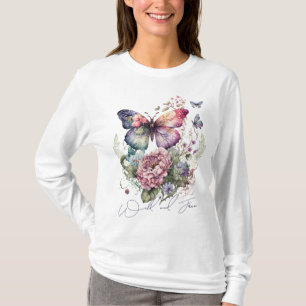 Vild Och Fri Fjäril Blommig Akvarell T Shirt