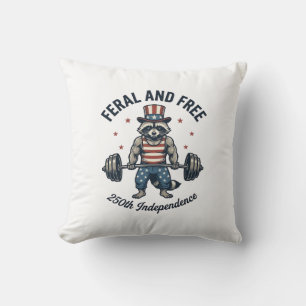 Vild och fri patriotisk tvättbjörn tyngdlyftning t kudde