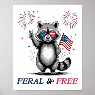 Vild och fri rolig tvättbjörn USA Vild men fri 4T Poster